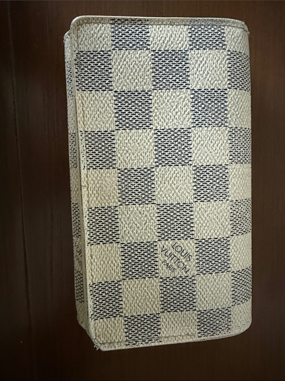 Louis Vuitton Damier Azur Check Canvas Wallet in Cream and Blue